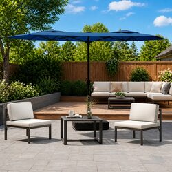 Azure Blue Double-Head Garden Parasol with LED Lights
