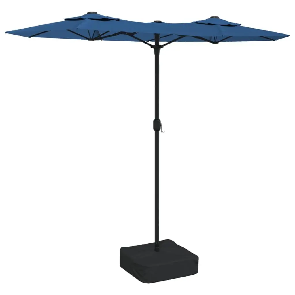 Azure Blue Double-Head Garden Parasol with LED Lights