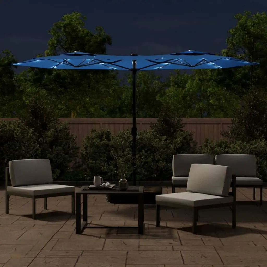 Azure Blue Double-Head Garden Parasol with LED Lights