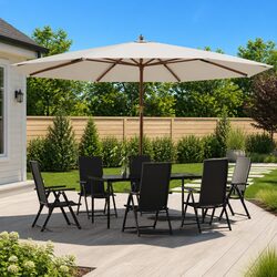 Wooden Pole Garden Parasol with UV-Protection Canopy