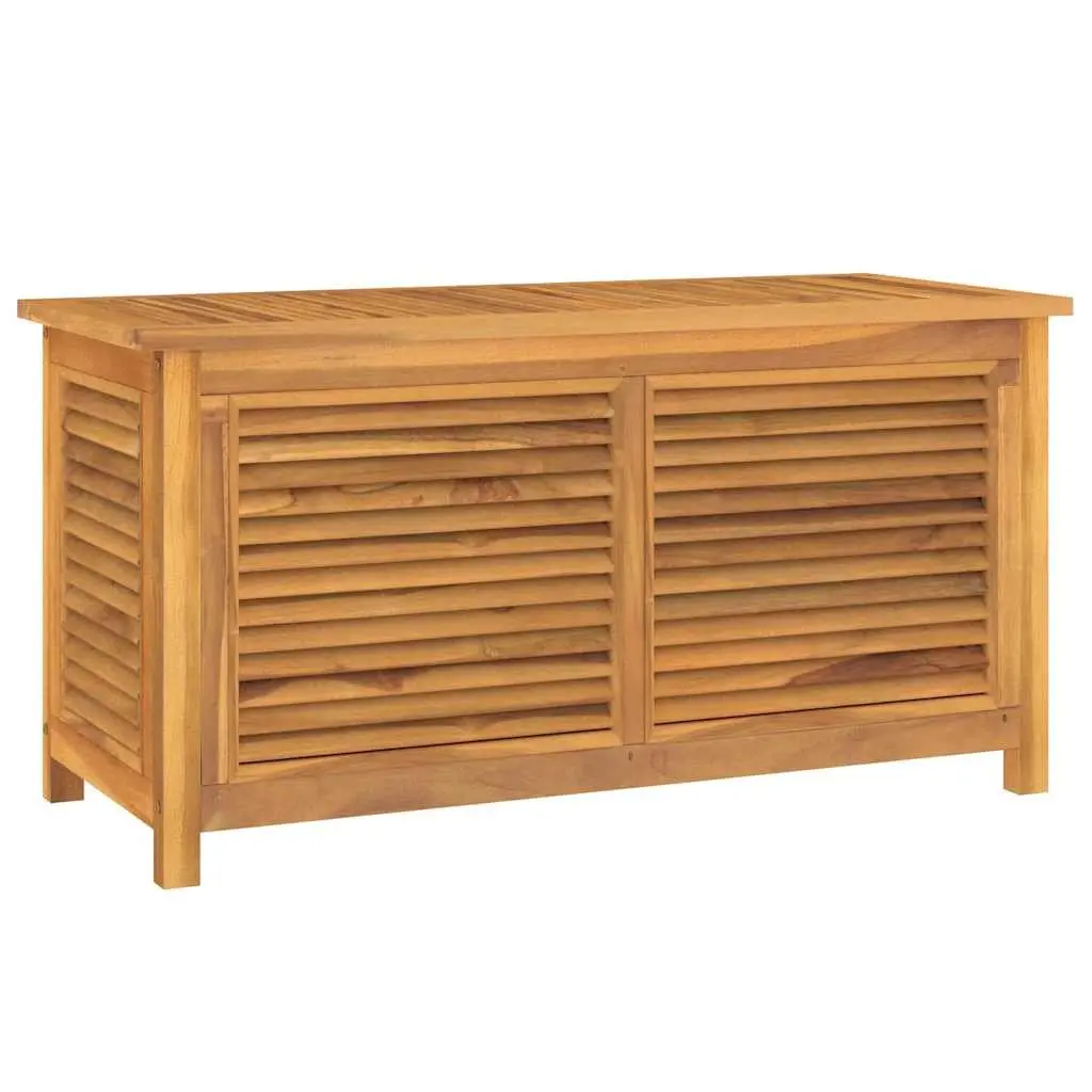 Garden Storage Box Solid Teak Wood Outdoor Bench Chest Louvres Design Brown