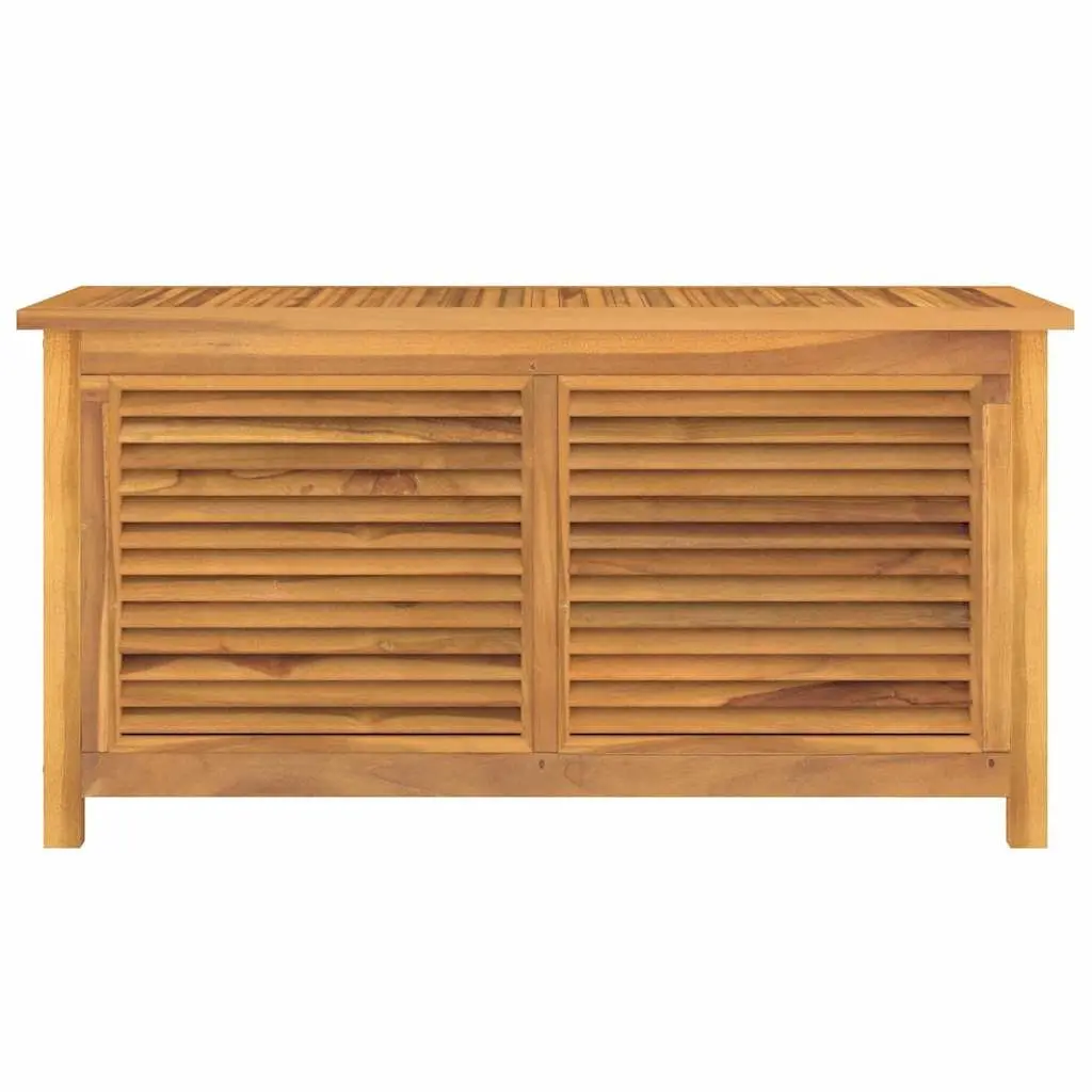 Garden Storage Box Solid Teak Wood Outdoor Bench Chest Louvres Design Brown