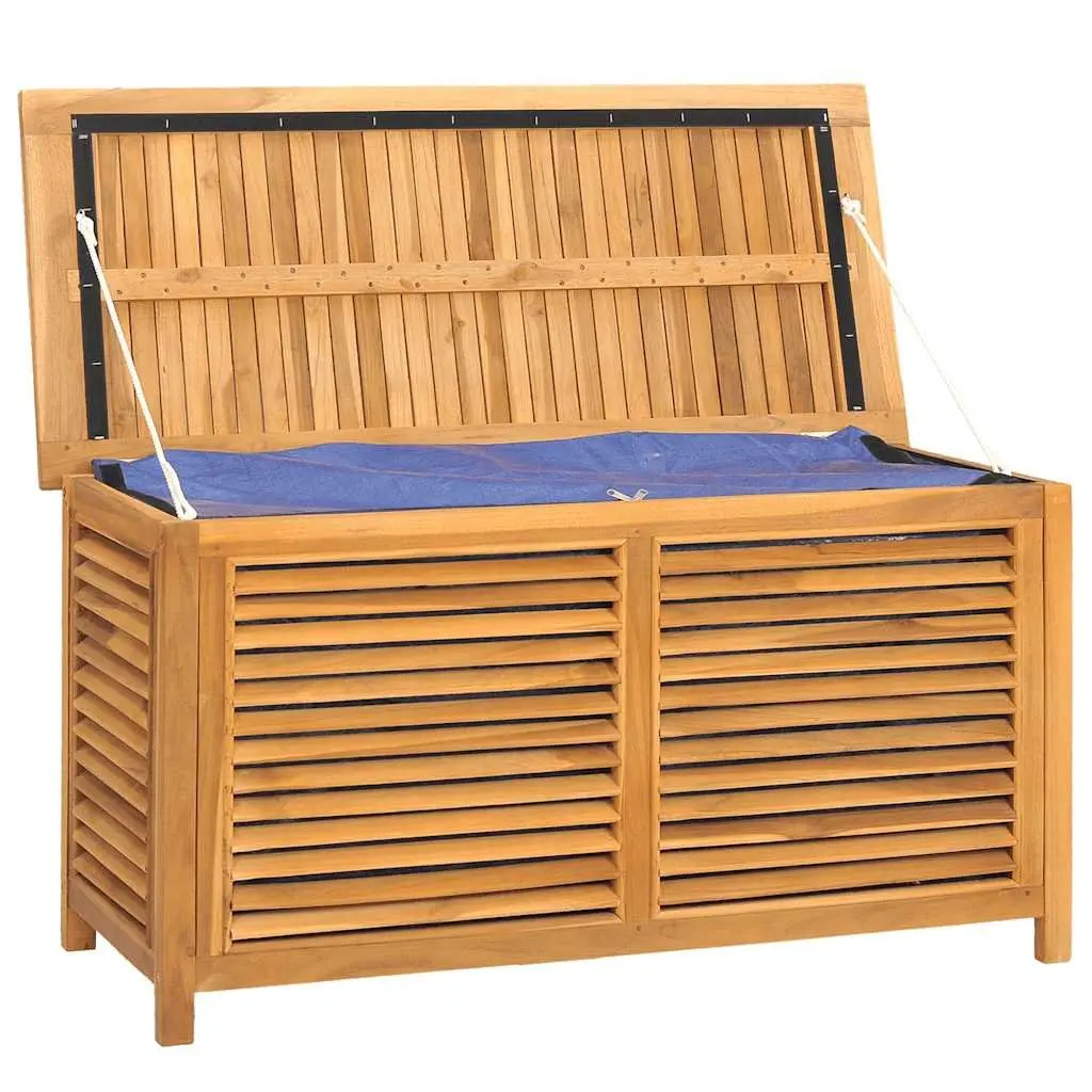 Garden Storage Box Solid Teak Wood Outdoor Bench Chest Louvres Design Brown