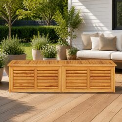 Sturdy Teak Wood Garden Storage Box with Louvres Design