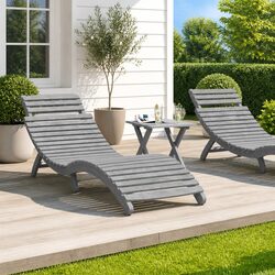 Grey Solid Wood Acacia Sun Lounger for Outdoor Relaxation