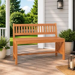 110cm Solid Wood Garden Bench with Backrest in Brown