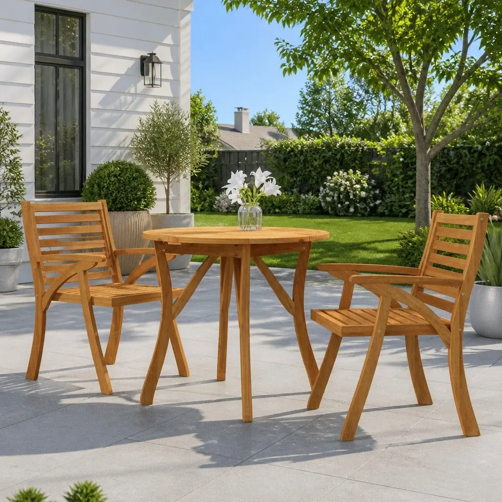 Round Solid Wood Garden Table 85 cm for Outdoor Dining