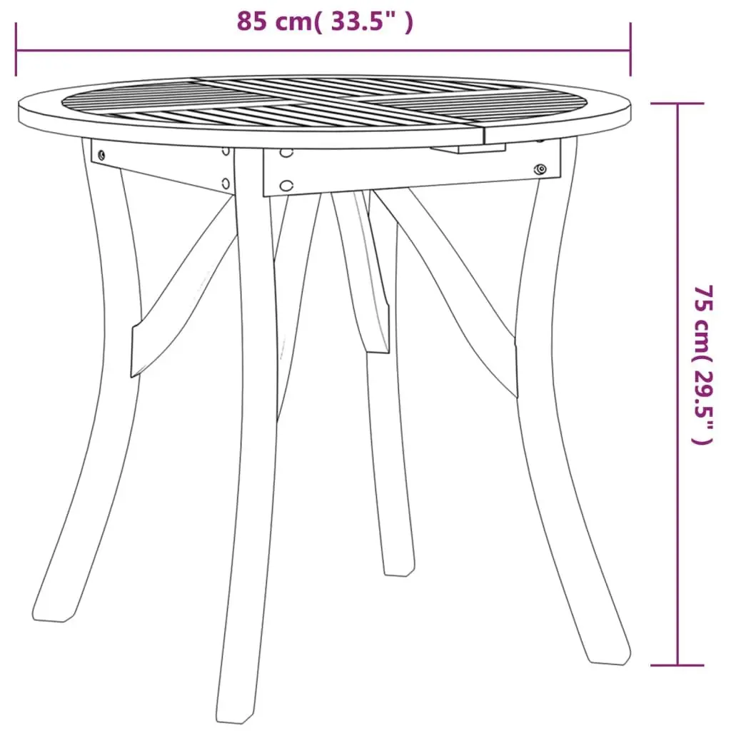 Round Solid Wood Garden Table 85 cm for Outdoor Dining