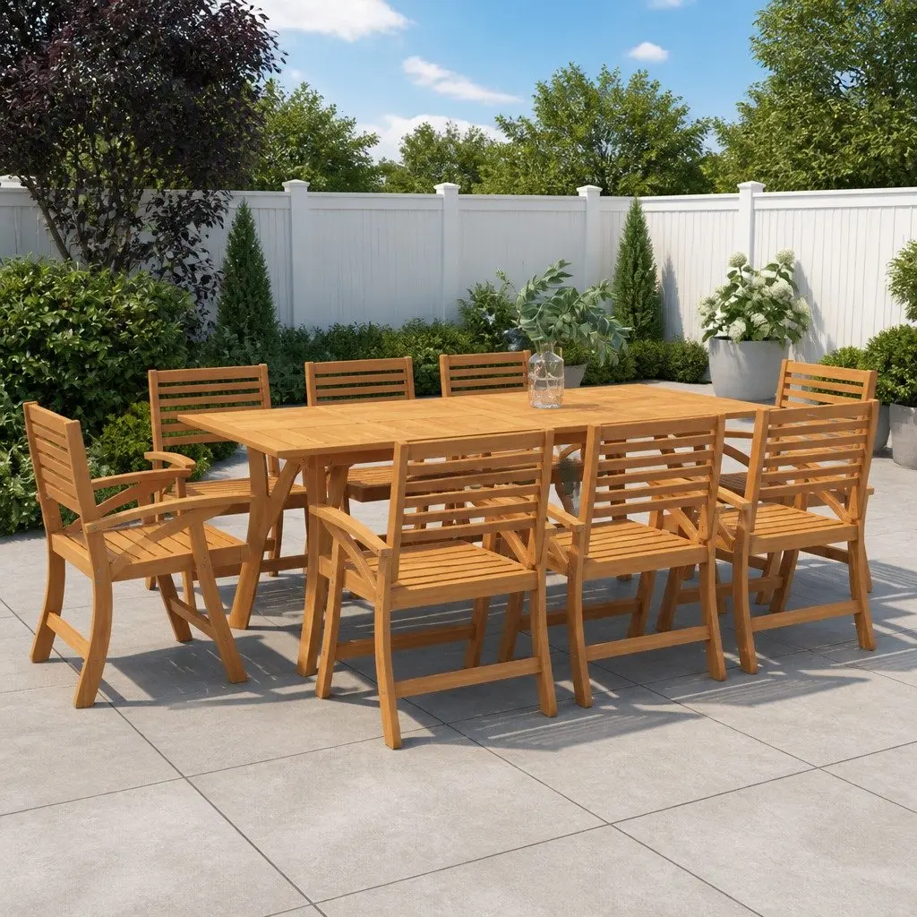 Solid Acacia Wood Garden Dining Table 200x90x75cm