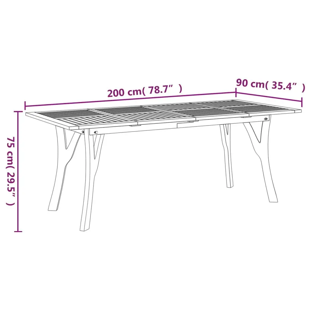 Solid Acacia Wood Garden Dining Table 200x90x75cm