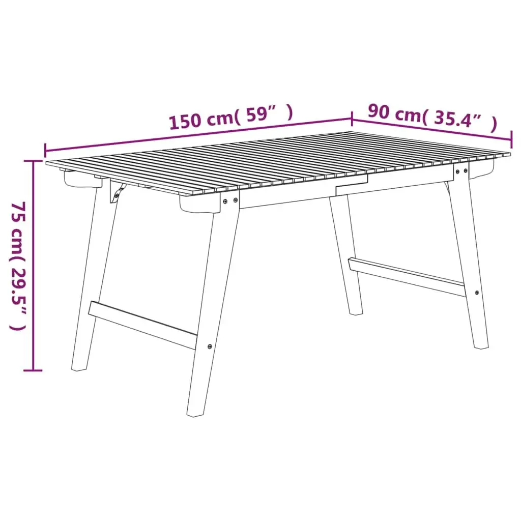 Solid Acacia Wood Dining Table for Garden 150x90x75cm