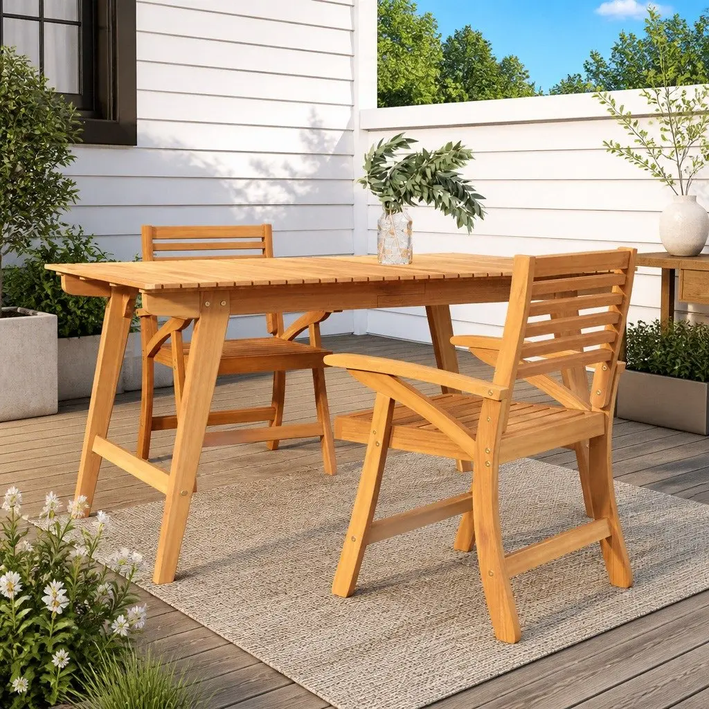 Outdoor Garden Chairs Solid Acacia Wood Brown 2 Piece Patio Seating Set