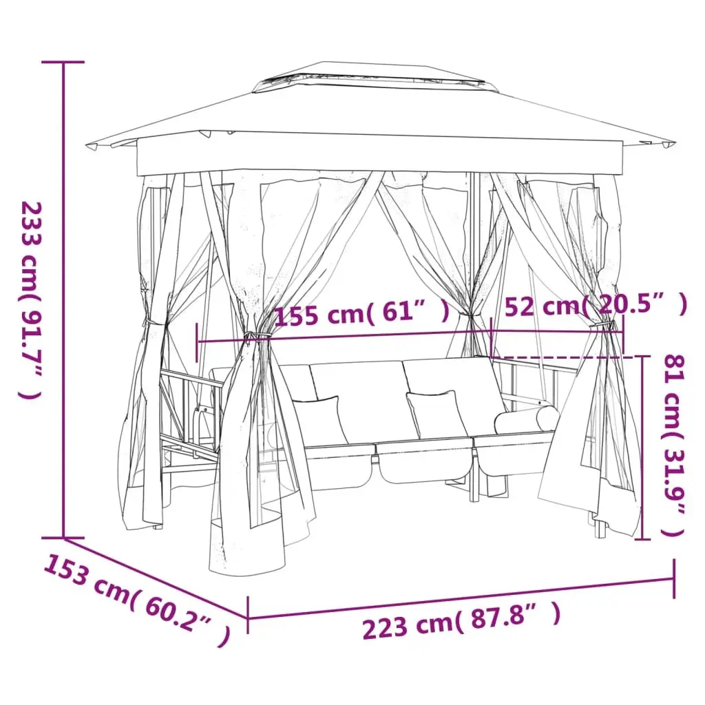 Garden Gazebo Oxford Fabric Convertible Swing Bench Canopy Outdoor Patio Seat Green