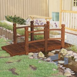 Wooden Outdoor Garden Bridge with Rails 150x67x56cm Brown