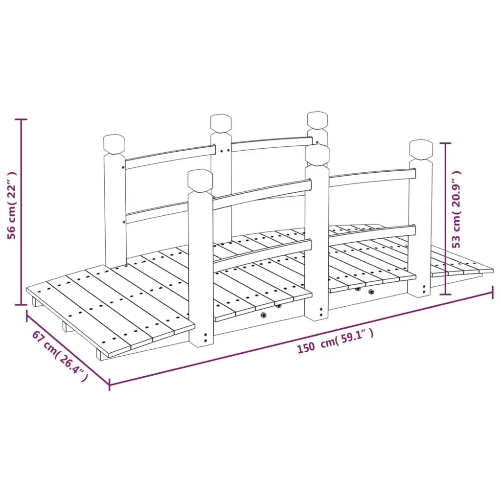 Wooden Outdoor Garden Bridge with Rails 150x67x56cm Brown