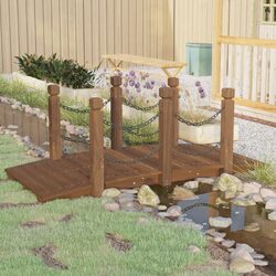 Sturdy Solid Wood Spruce Garden Bridge with Chain Railings