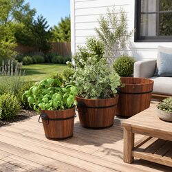 Durable 3 Piece Wooden Bucket Planter Set with Metal Handles