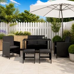 Stylish 6-Piece Black Rattan Outdoor Dining Set