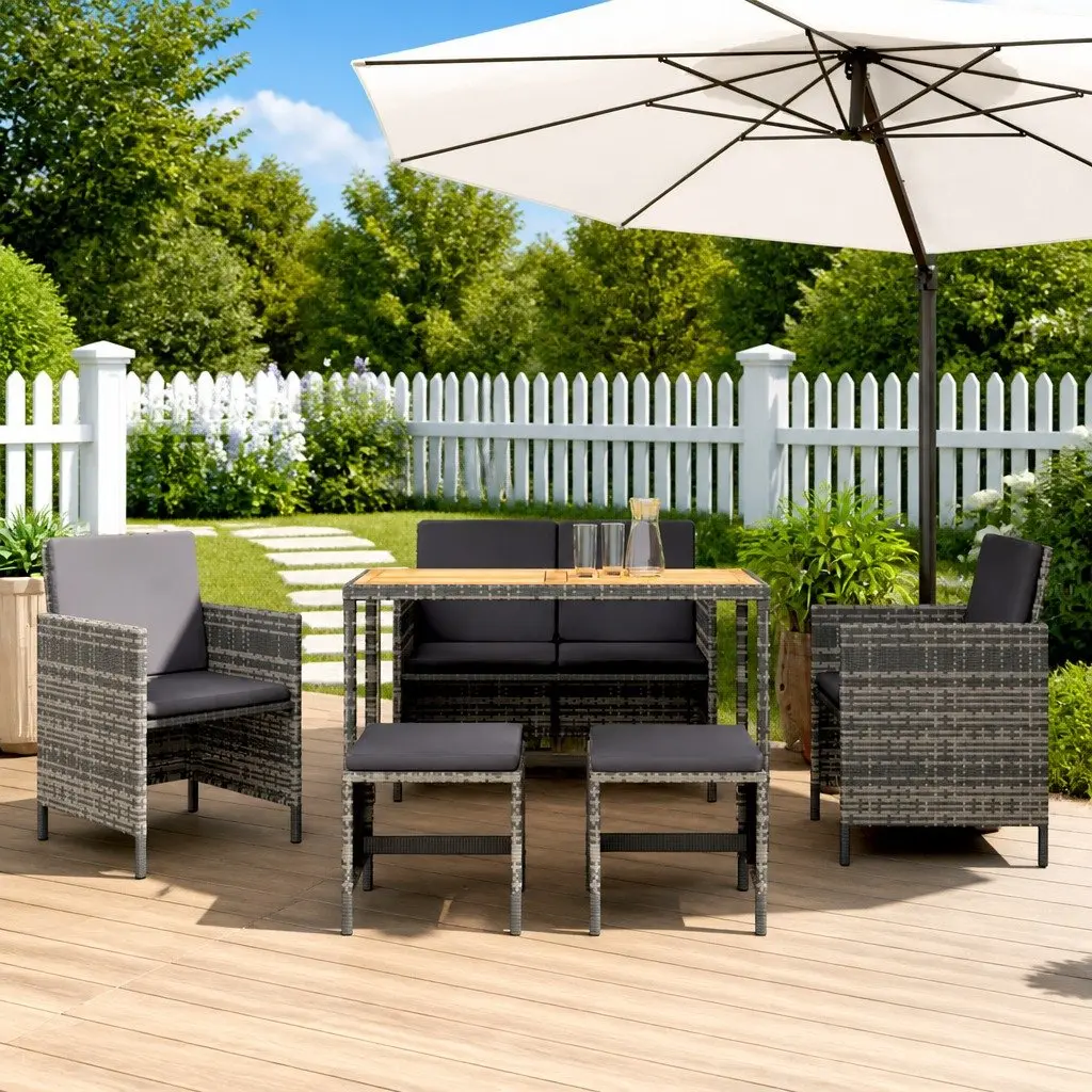 Grey Rattan 6-Piece Garden Dining Set