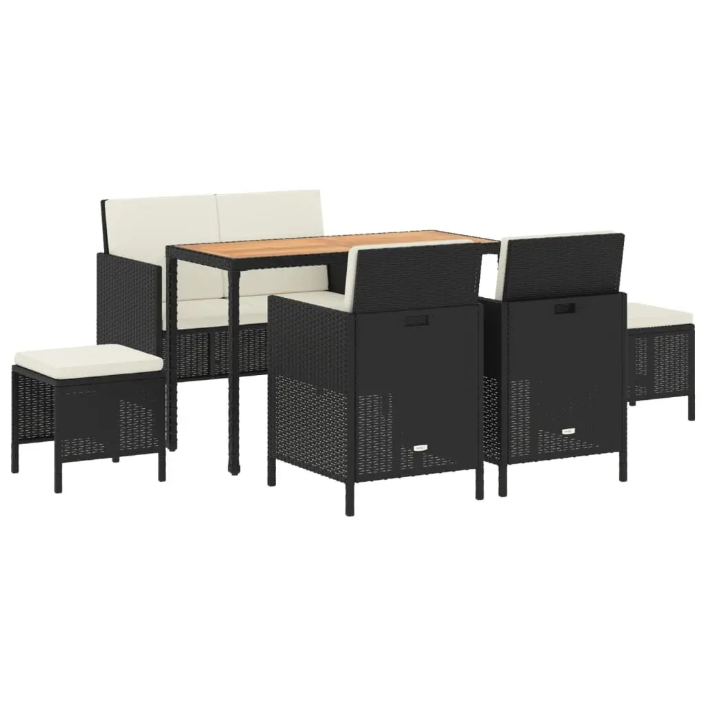 6 Piece Garden Dining Set with Cushions in Black Rattan
