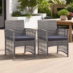 Outdoor Armchairs with Cushions 2 pcs Grey Garden Seating Poly Rattan Chairs