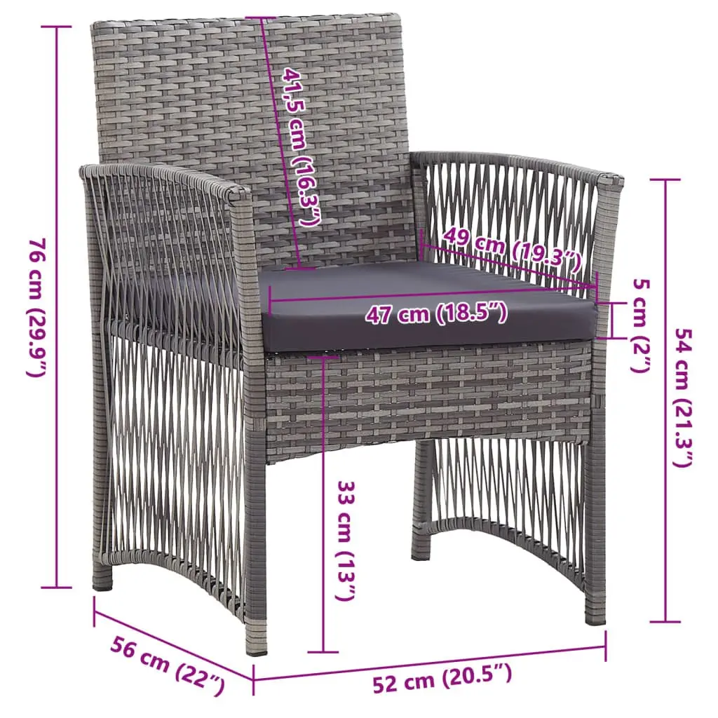 Outdoor Armchairs with Cushions 2 pcs Grey Garden Seating Poly Rattan Chairs