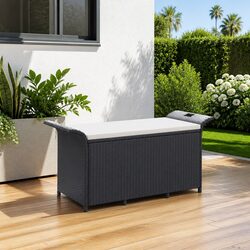 Premium Black Poly Rattan Outdoor Garden Bench with Storage
