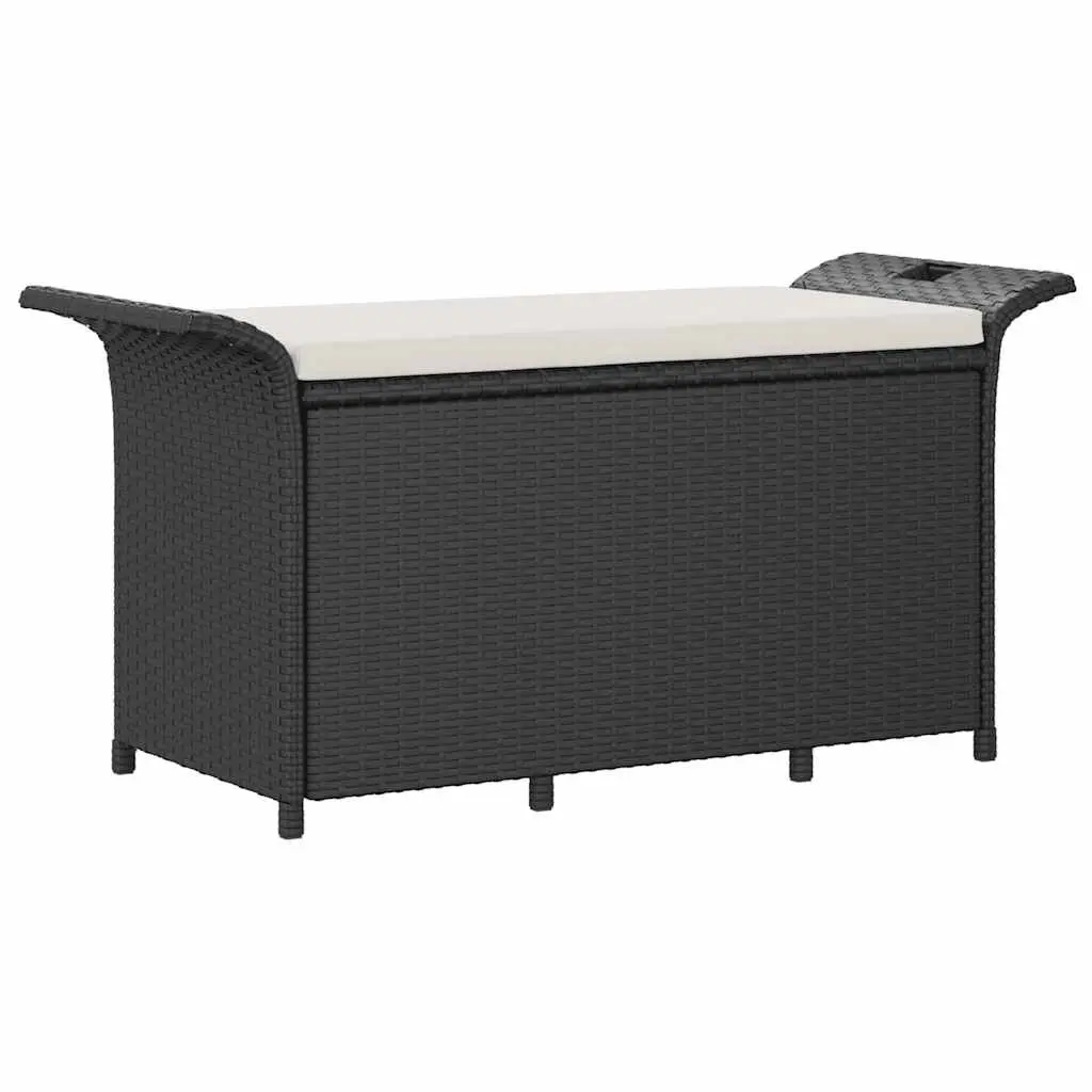 Black Poly Rattan Outdoor Garden Bench with Storage