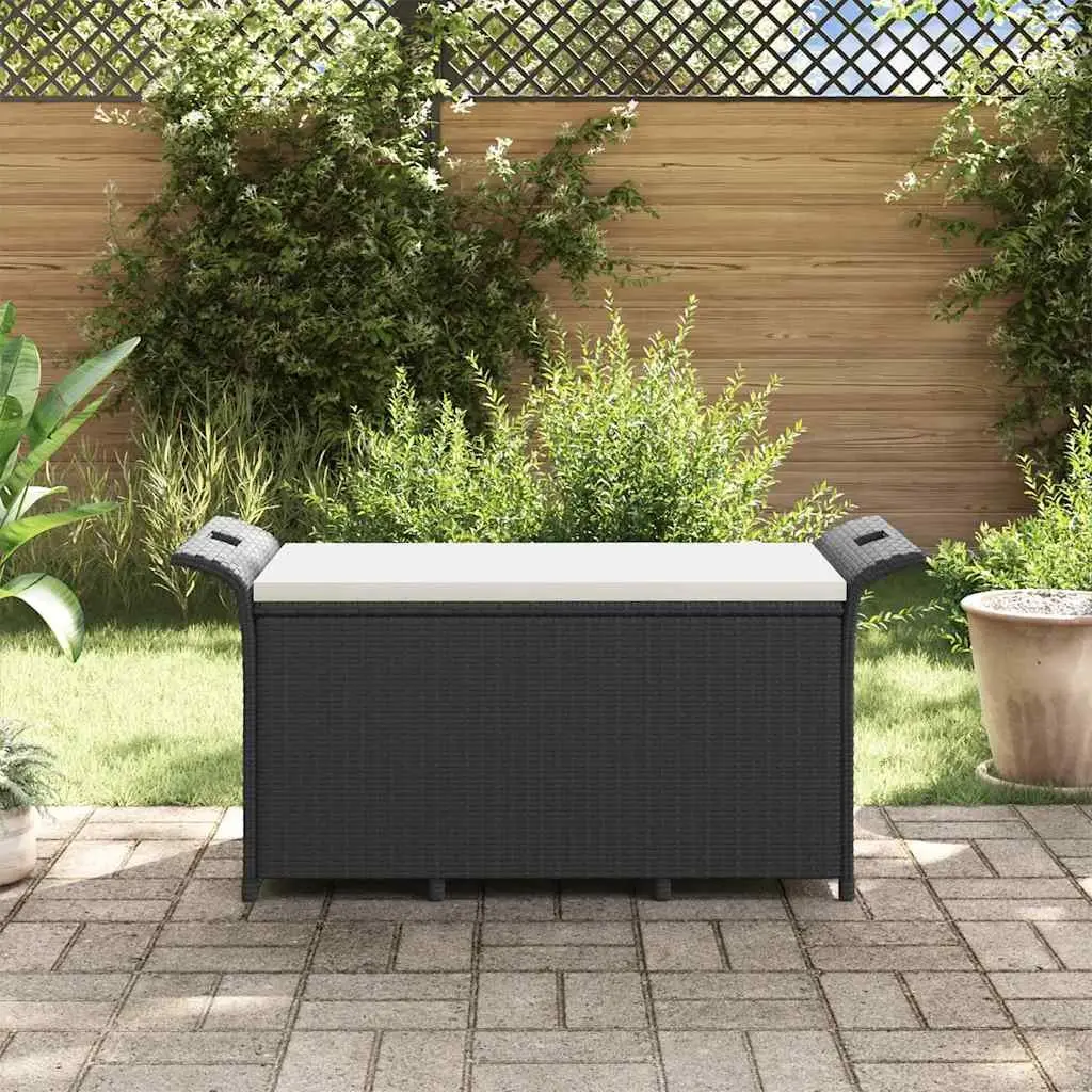 Black Poly Rattan Outdoor Garden Bench with Storage
