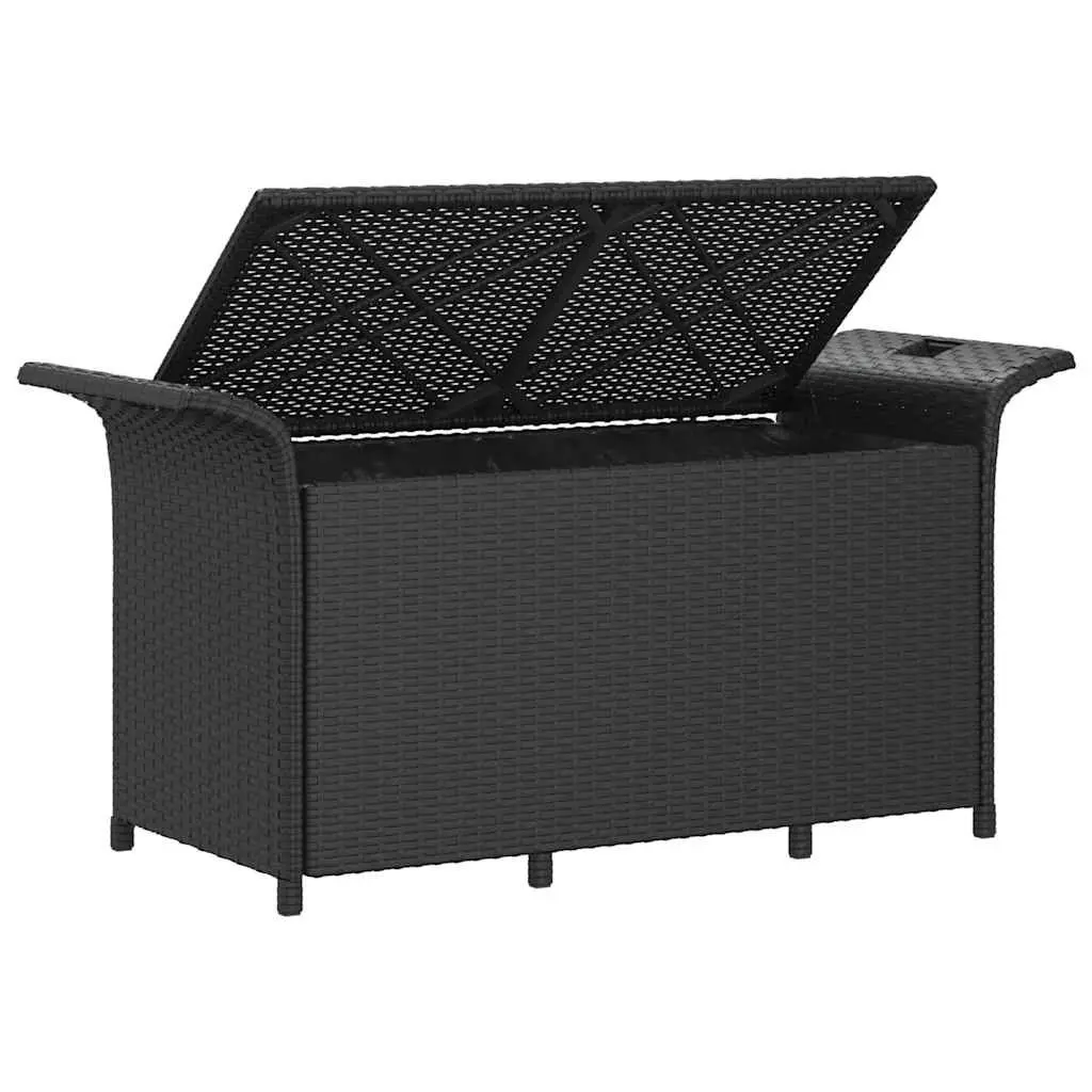 Black Poly Rattan Outdoor Garden Bench with Storage