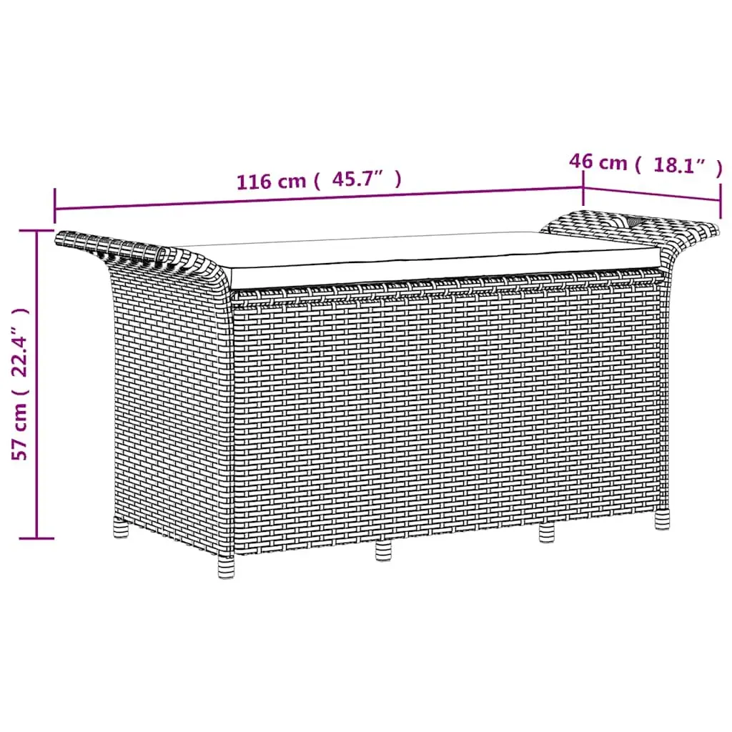 Black Poly Rattan Outdoor Garden Bench with Storage