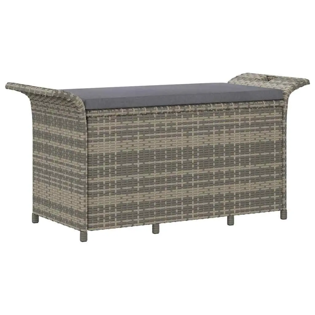 Outdoor Garden Bench with Storage Cushion Grey Poly Rattan Patio Seating
