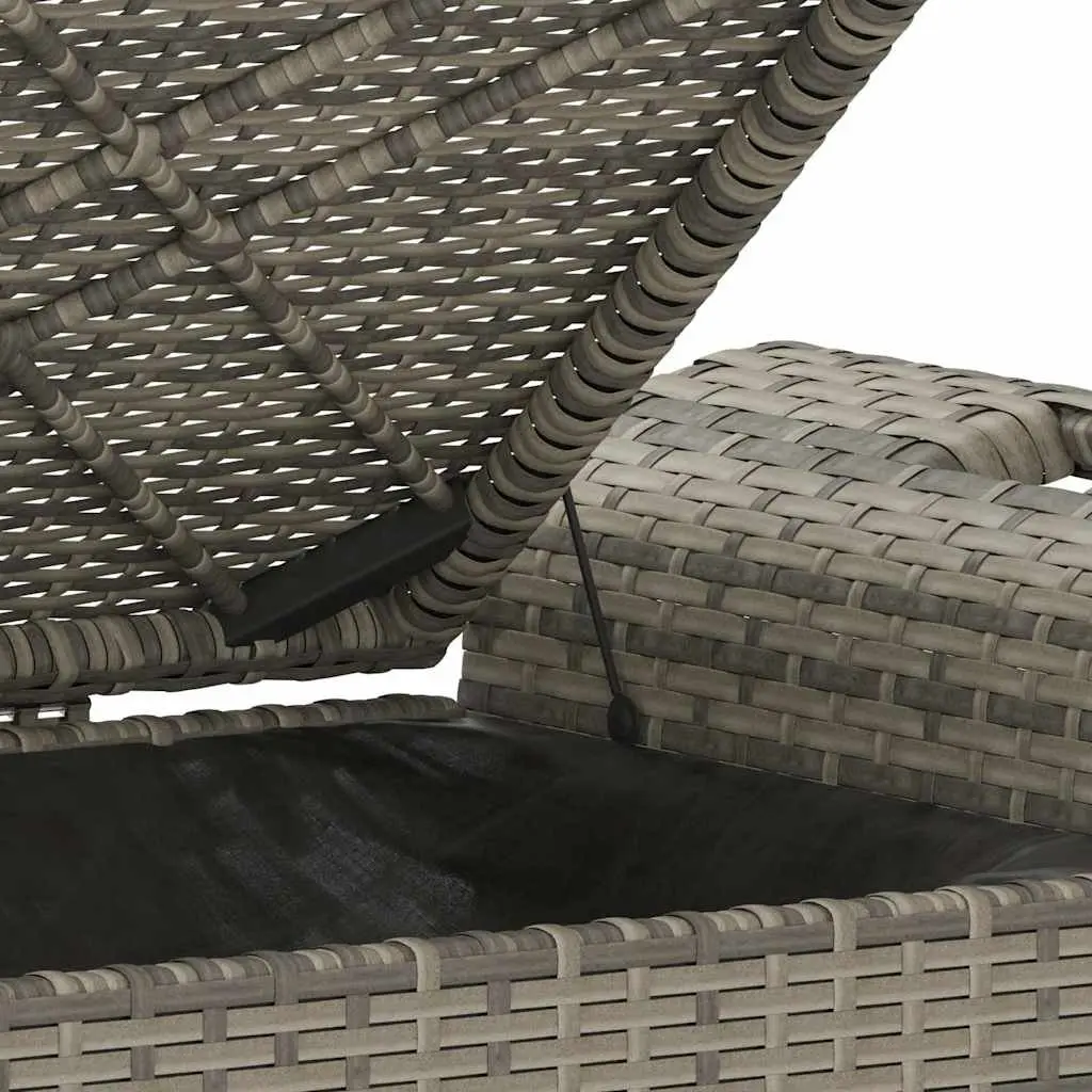 Outdoor Garden Bench with Storage Cushion Grey Poly Rattan Patio Seating