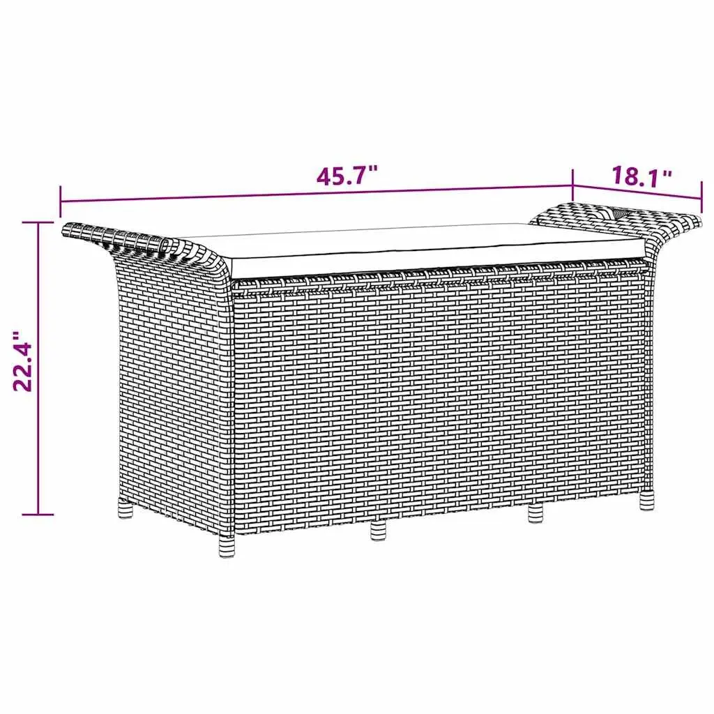 Outdoor Garden Bench with Storage Cushion Grey Poly Rattan Patio Seating