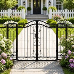Stylish Black Wrought Iron Garden Gate Entryway Post 121x100cm