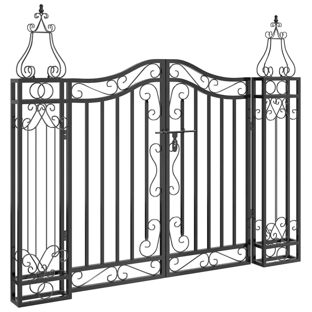 Black Wrought Iron Garden Gate Entryway Post 121x100cm