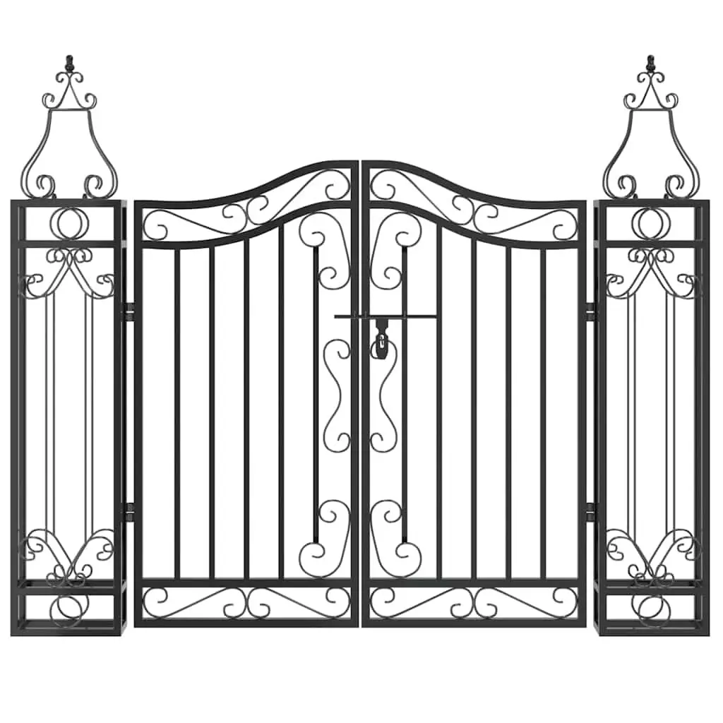 Black Wrought Iron Garden Gate Entryway Post 121x100cm
