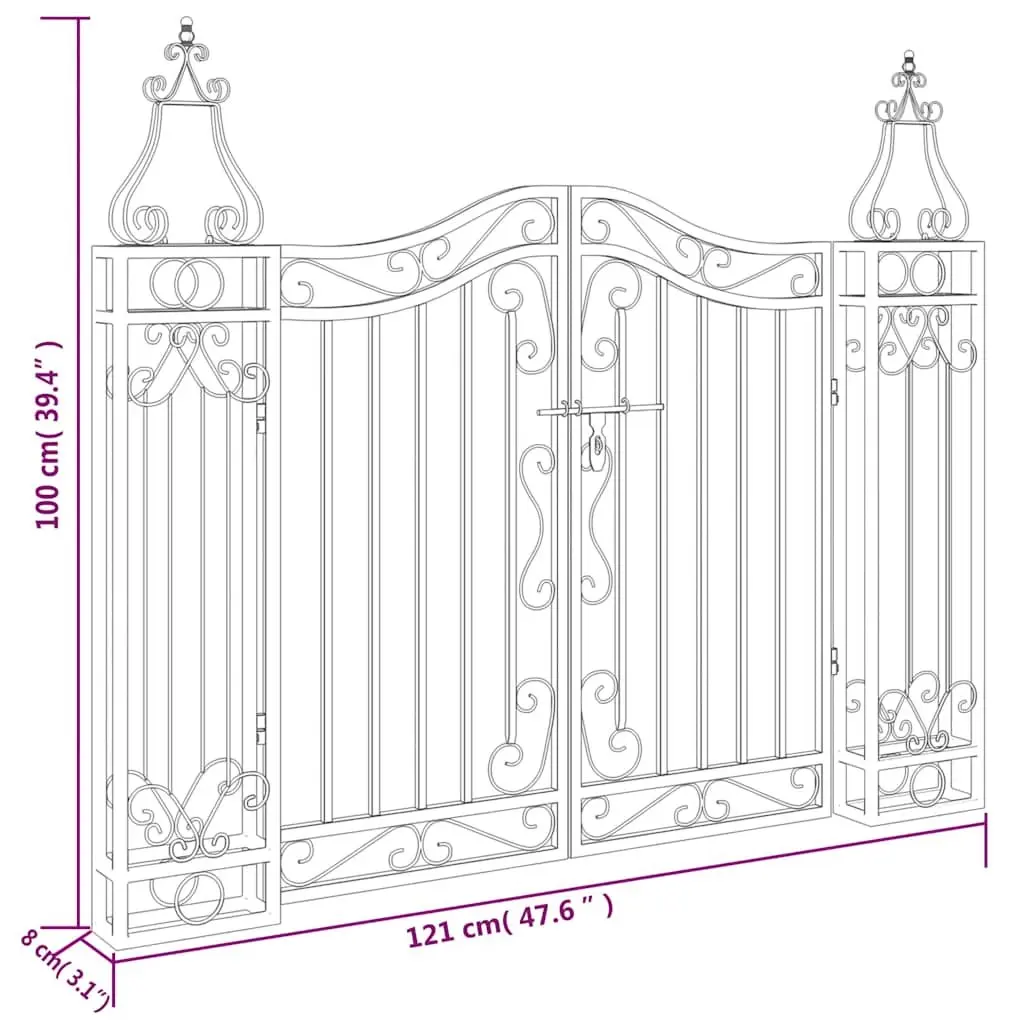Black Wrought Iron Garden Gate Entryway Post 121x100cm