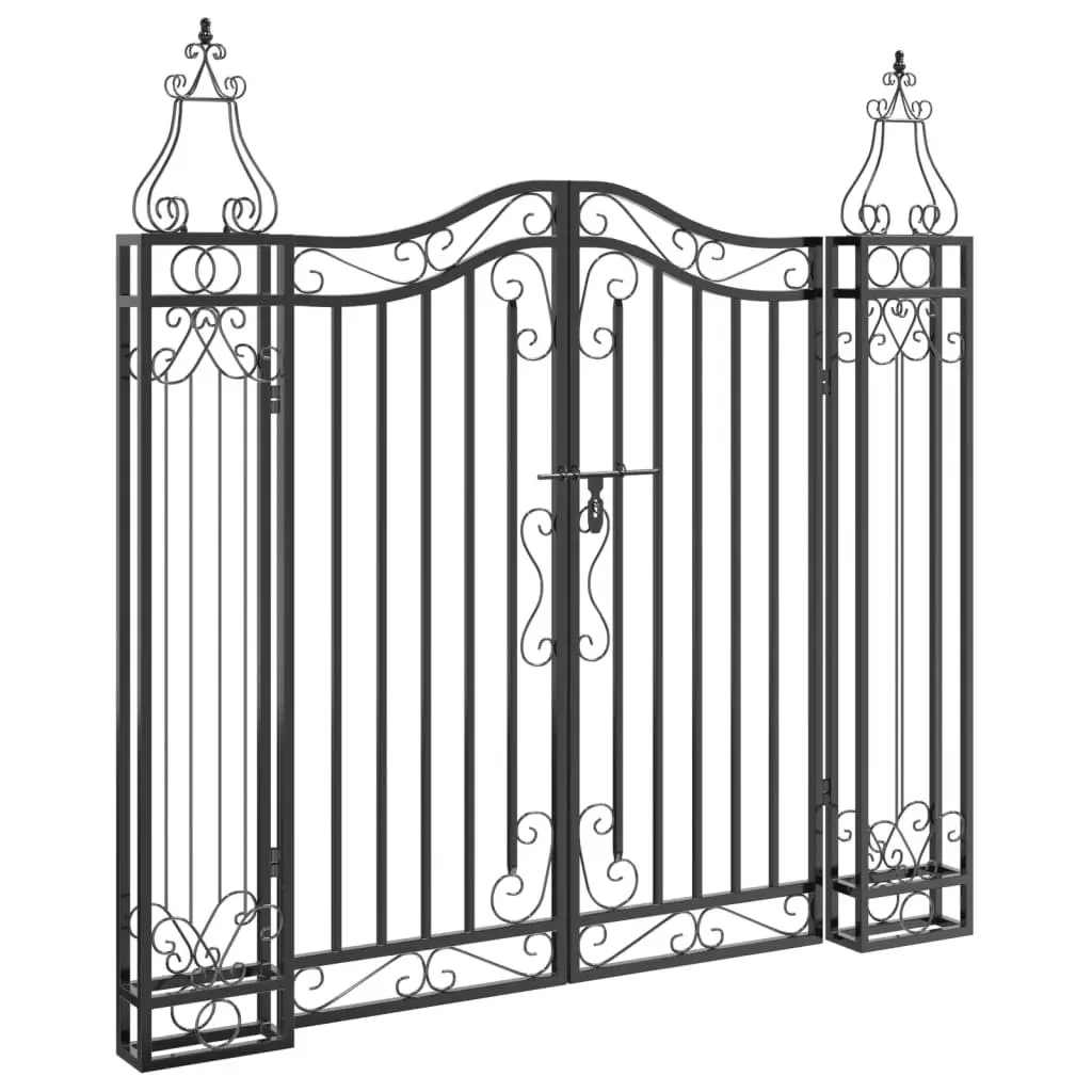 Black Wrought Iron Garden Gate for Outdoor Spaces