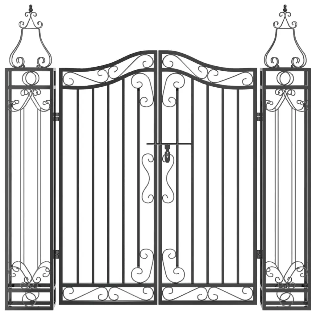 Black Wrought Iron Garden Gate for Outdoor Spaces