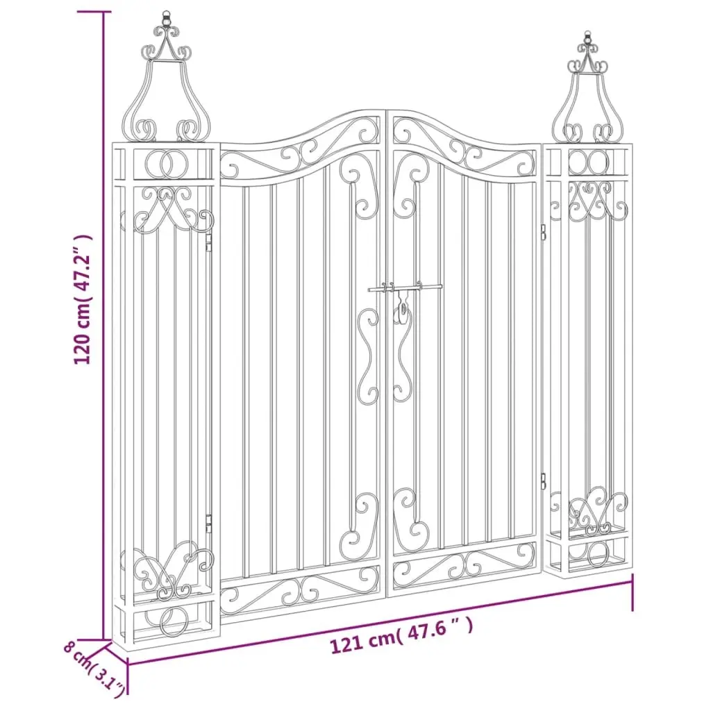 Black Wrought Iron Garden Gate for Outdoor Spaces