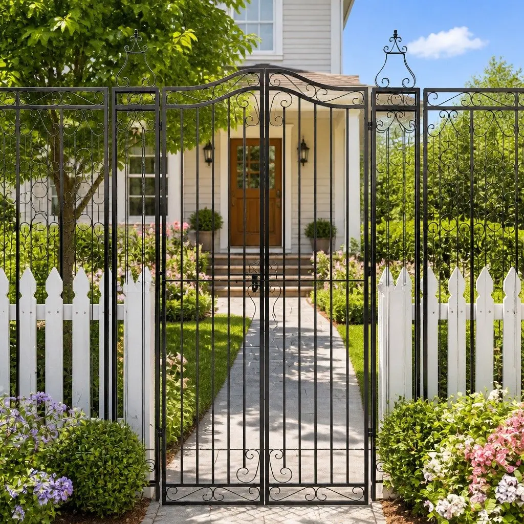 Black Wrought Iron Ornamental Garden Gate with Posts