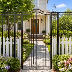 Black Wrought Iron Ornamental Garden Gate with Posts