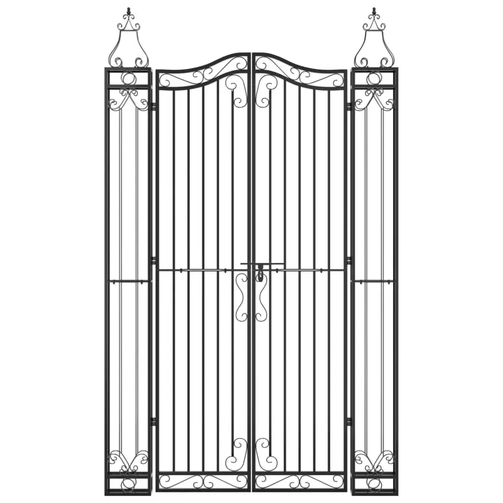 Black Wrought Iron Ornamental Garden Gate with Posts