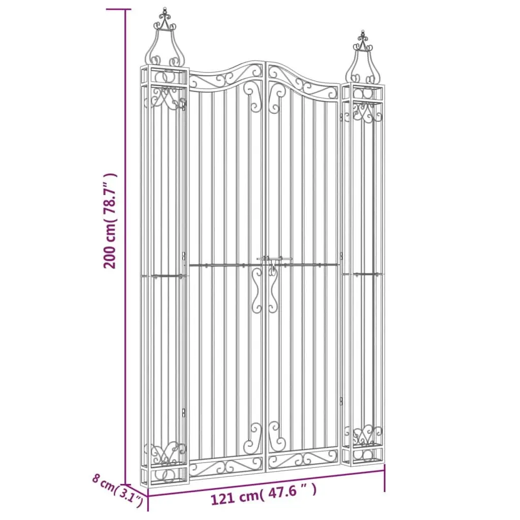 Black Wrought Iron Ornamental Garden Gate with Posts