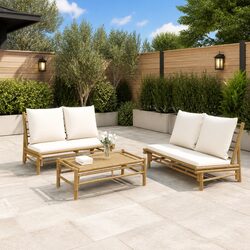 Bamboo Garden Bench with Cushions and Backrest
