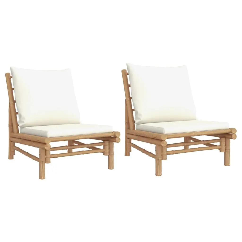 Outdoor Garden Chairs Bamboo 2 Piece Set Cream with Cushions