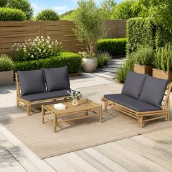 Bamboo Frame Outdoor Garden Bench with Grey Cushions
