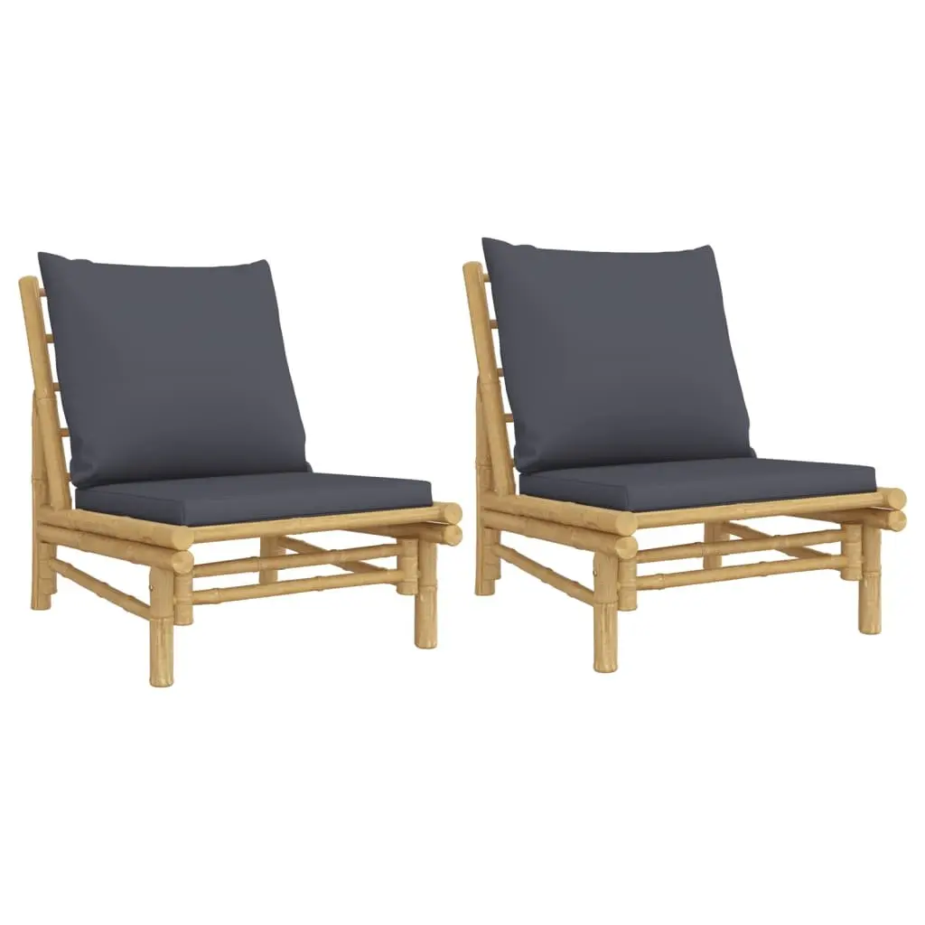 Outdoor Garden Chairs Bamboo 2 Piece Grey Cushions