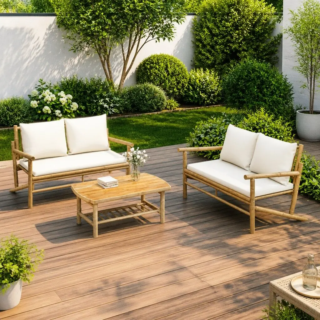 Bamboo Garden Lounge Set with Cushions